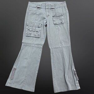 Y2K Cropped Cargo Pants Size 9 Green Kick Flare Rave Festival Grunge Punk